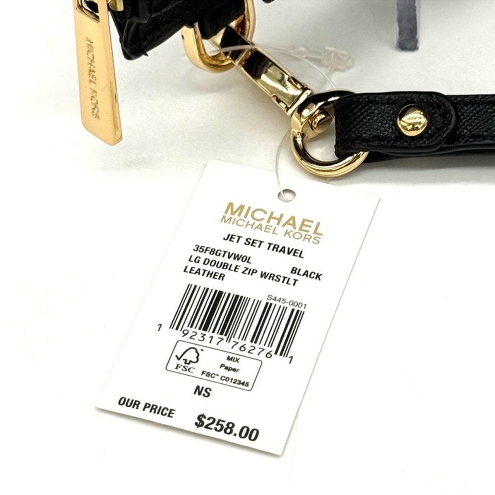 Michael Kors Large Double Zip Wallet Wristlet Black/Gold - Picture 9 of 9